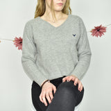 Cute warm Lambswool V-neck jumper sweater top cardigan pullover in grey
