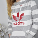 Cute sporty long Adidas dress hoodie track jacket hoodie jumper sweater top cardigan pullover in white and grey