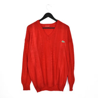 Vintage Lacoste V neck knir sweater thin material longsleeve tee pullover sweatshirt in red