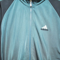 Vintage Adidas zip up tracksuit track jacket trackie sweater windbreaker jumper sweatshirt pullover long sleeve in dark green and black