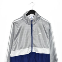 Vintage Adidas mesh zip up windbreaker tracksuit track jacket trackie sweater jumper sweatshirt pullover long sleeve in grey and blue
