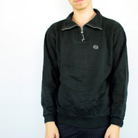 Vintage Champion half zip fleece sweatshirt hoodie jumper sweater pullover in black