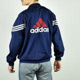 Vintage Adidas tracksuit track jacket fleece windbreaker in navy blue and red