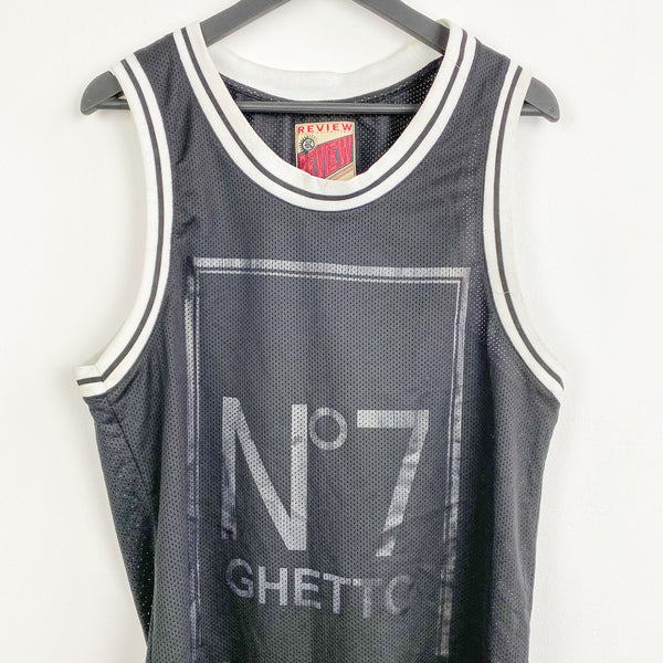 Vintage Review sleeveless basketball t-shirt top blouse tee in black