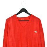 Vintage Lacoste V neck knir sweater thin material longsleeve tee pullover sweatshirt in red