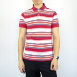 Vintage Tommy Hilfiger striped 90s style polo shirt t-shirt pullover in red and white