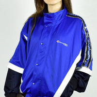 Vintage Champion tracksuit track jacket fleece windbreaker in navy blue, white and black