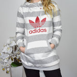 Cute sporty long Adidas dress hoodie track jacket hoodie jumper sweater top cardigan pullover in white and grey