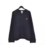 Vintage Adidas V neck sweatshirt pullover hoodie windbreaker fleece track jacket in dark blue and red