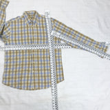 Vintage plaid collared button-down shirt top blouse in yellow blue and green